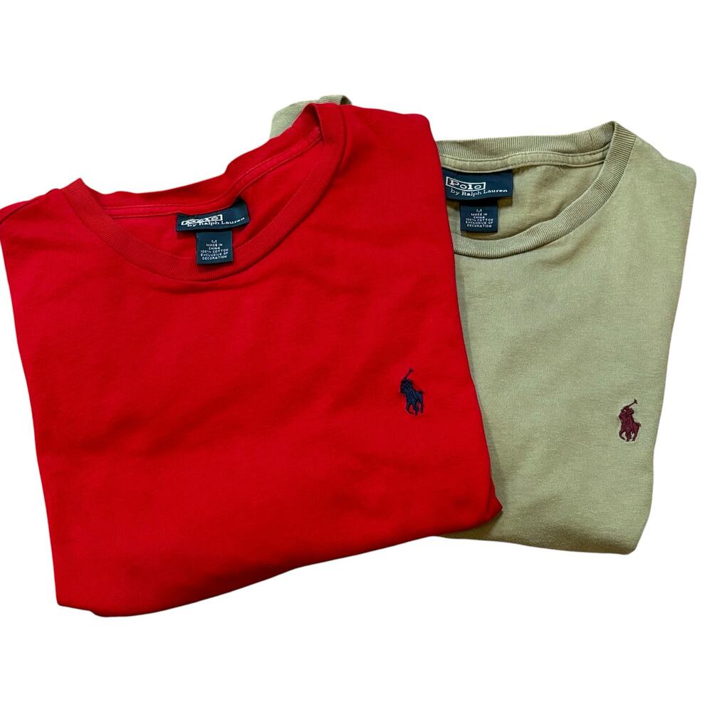 Polo Ralph Lauren Lot of (2) Crew Neck Tees Mens Medium Red & Sage Green Vintage